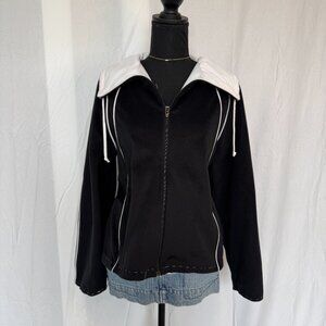 Vintage Women's Black Sportswear Jacket \ Retro 80's Zip-Up Jacket